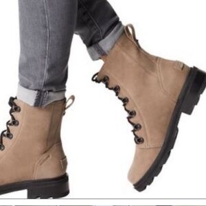 SOREL Lennox Lace Boots Sandy Tan 8.5 Wom - Leather Chunky Waterproof NL3701-251